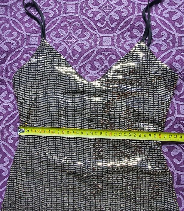 Rochie mini metalică Bershka, spate gol, mărimea S