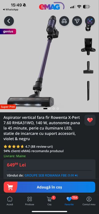 Vand aspirator vertical rowenta