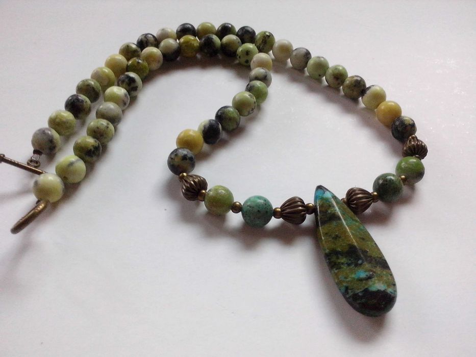 colier crisocola cu pandantiv,pietre naturale,boho chic