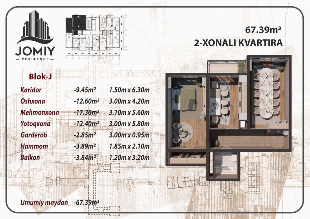 Jomiy Residence remontlari bilan