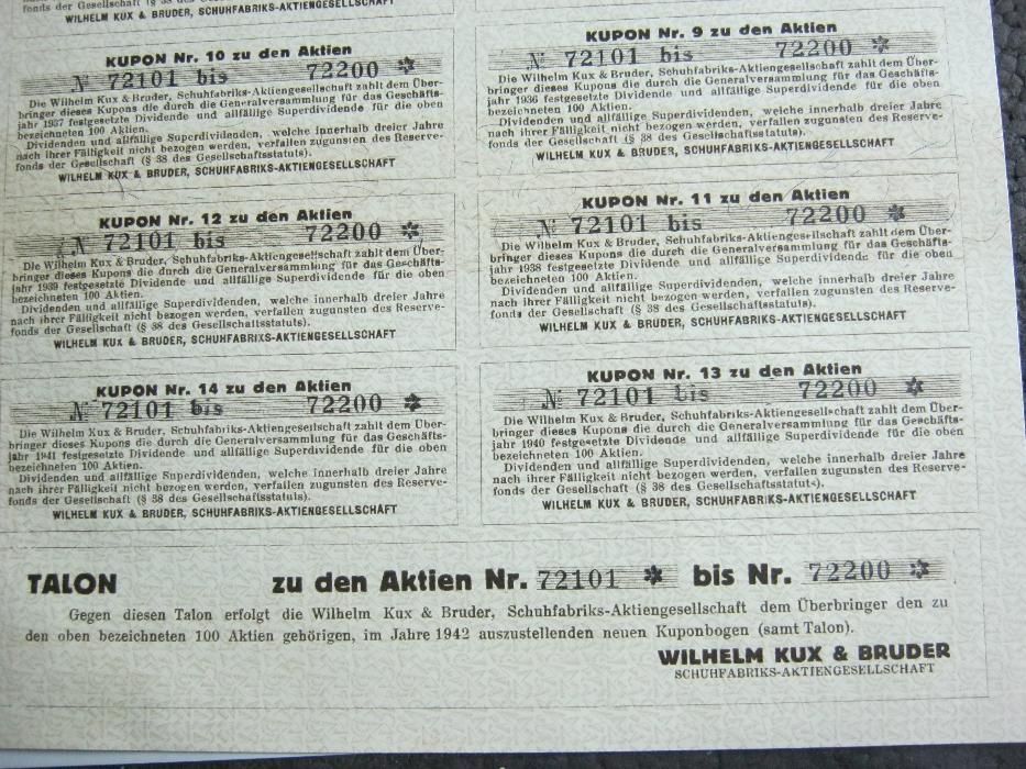 Actiune,bilete,coala 100 active,WILHELM&KUX,fabrica pantofi,Wiena,1928