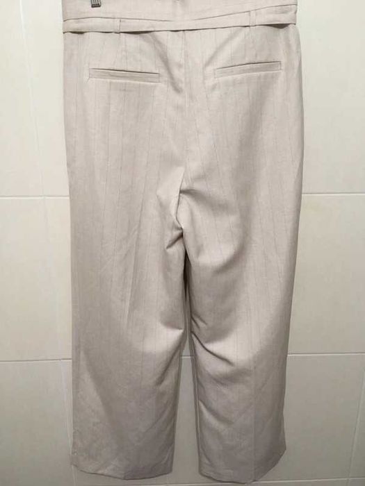 Mango - Pantaloni din amestec de in cu pense