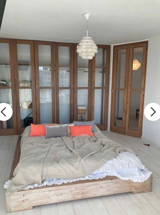 Pat lemn masiv minimalist cu saltea inclusa