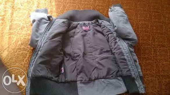 Палто в каре с качулка и късо яке - дебело