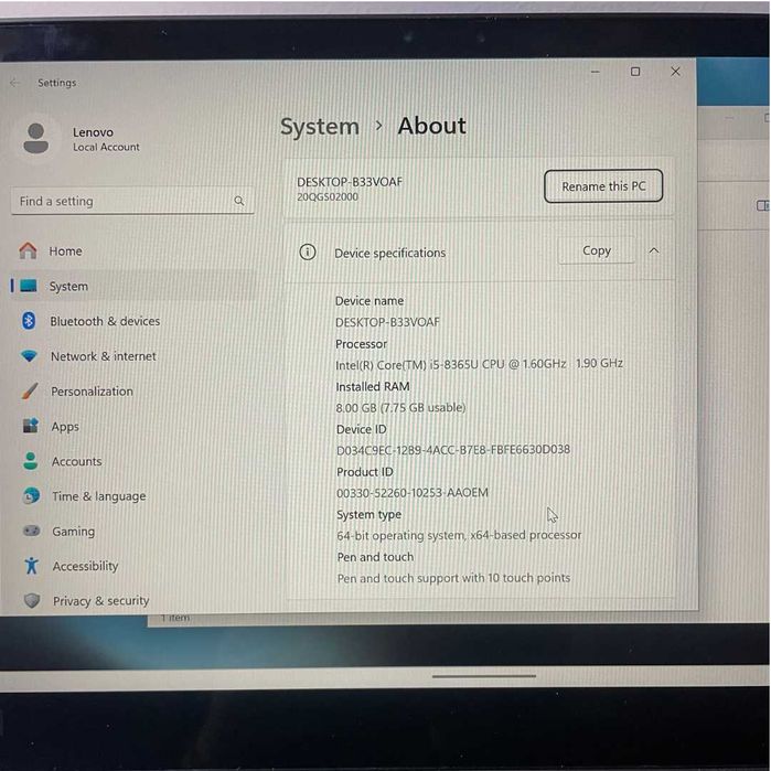 Lenovo X1 YOGA - 14''IPS Touchscreen, i5-8365u, 8GB RAM 256GB NVMe SSD