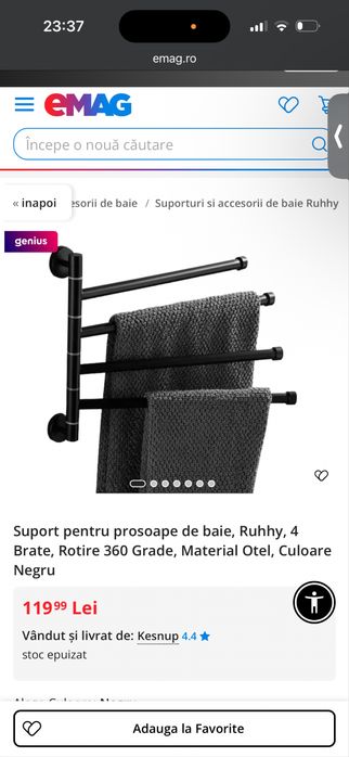 Suport pentru prosoape de baie – 4 brațe, rotire 360°