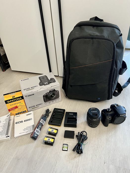 Canon EOS 4000D kit complet – ca nou (folosit 1 weekend) + accesorii