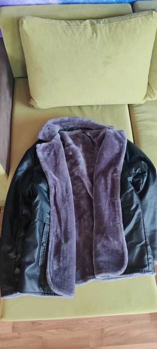 Кожено мъжко палто, изолирано есенно зимно, размер L>XL