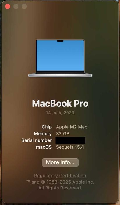MacBook Pro 2023 M2 Max 14inch ; 1TB SSD ; 32GB RAM ; 12 CPU 30 GPU