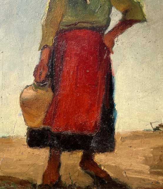 ~Țărancă cu ulcior~ Tabl0u vechi de >100 ani. Ul/Cart, semn ȘTAMPILĂ