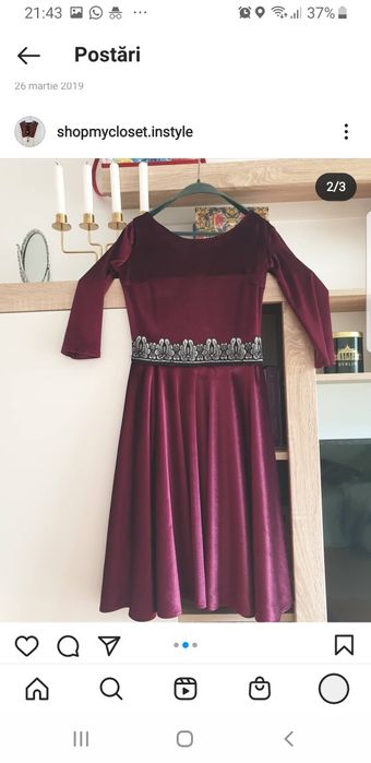 Rochie eleganta tip catifea in clos burgundy