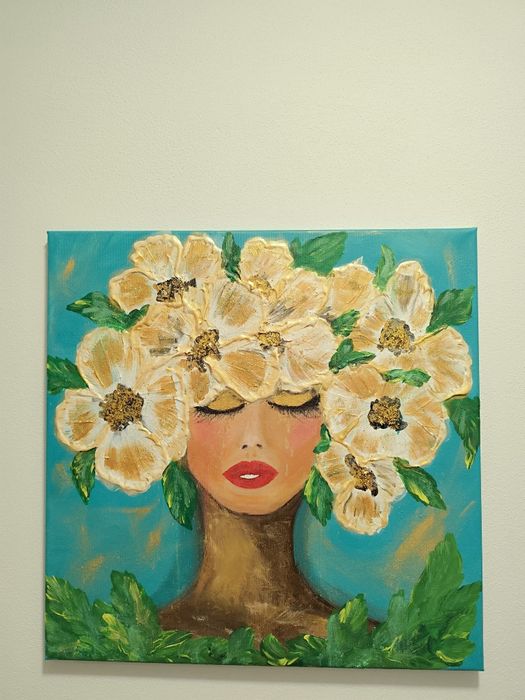 Tablou original pictat manual – acrilic pe pânză 50×50 cm, relief