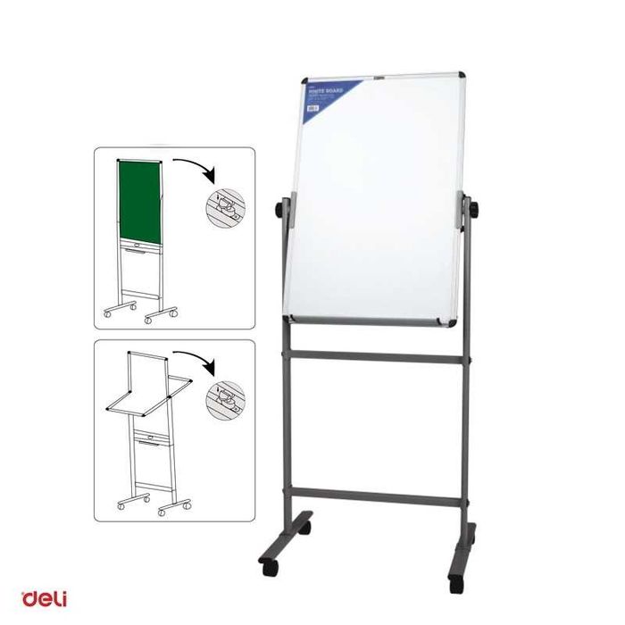 Доска флип- чарт на колёсиках, 2-стор.магнит. 60*90, Deli E7893