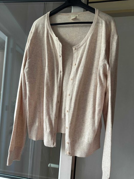 Cardigan / Pulover damă H&M Basic bej / nude din tricot fin cu nasturi – Mărimea L