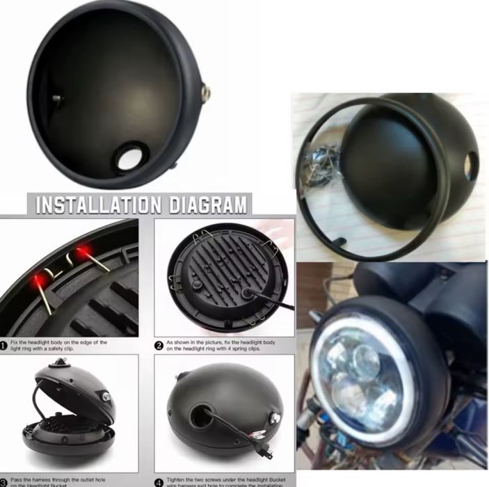 Carcasa negru mat pentru far de 7 inchi la motociclete