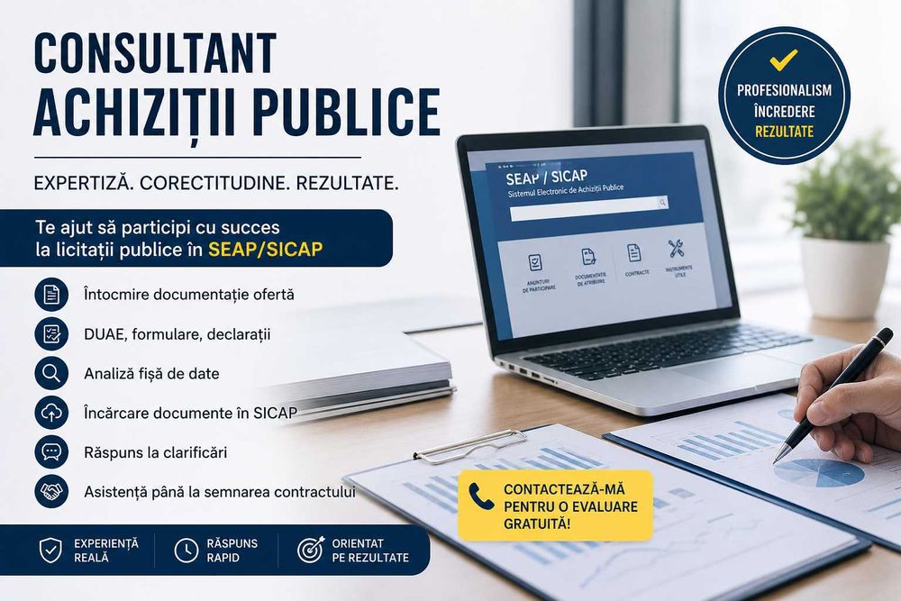 Consultant achiziții publice | SEAP/SICAP | Documentații + Asistență completă