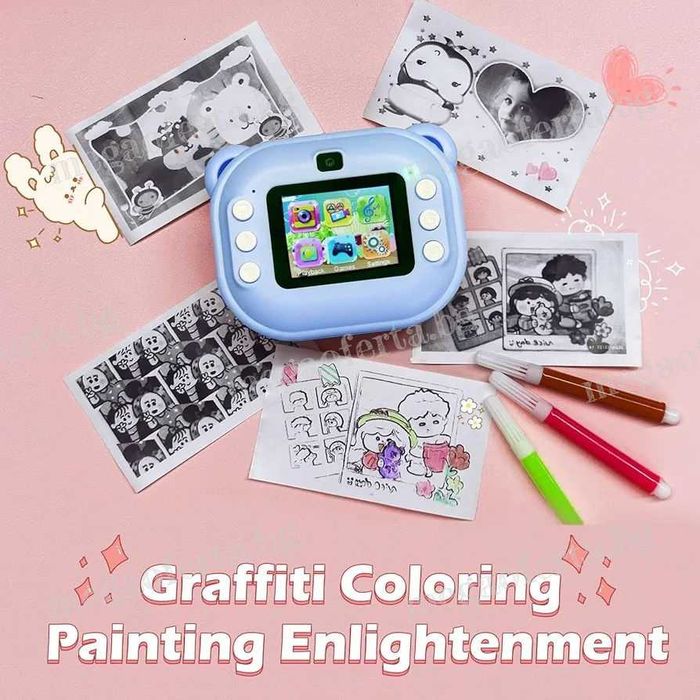 Детски Фотоапарат камера с незабавен печат и функции „Направи си сам“