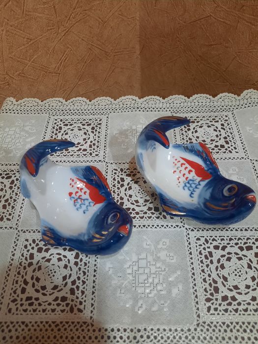Пара фарфоровых икорниц «Рыба» Ленинградского фарфорового завода (ЛФЗ)