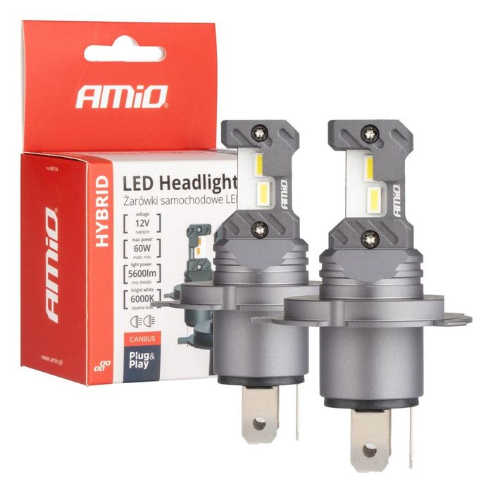 Led крушки за кола hybrid серия h4 h19 6000k canbus 60w amio-04114