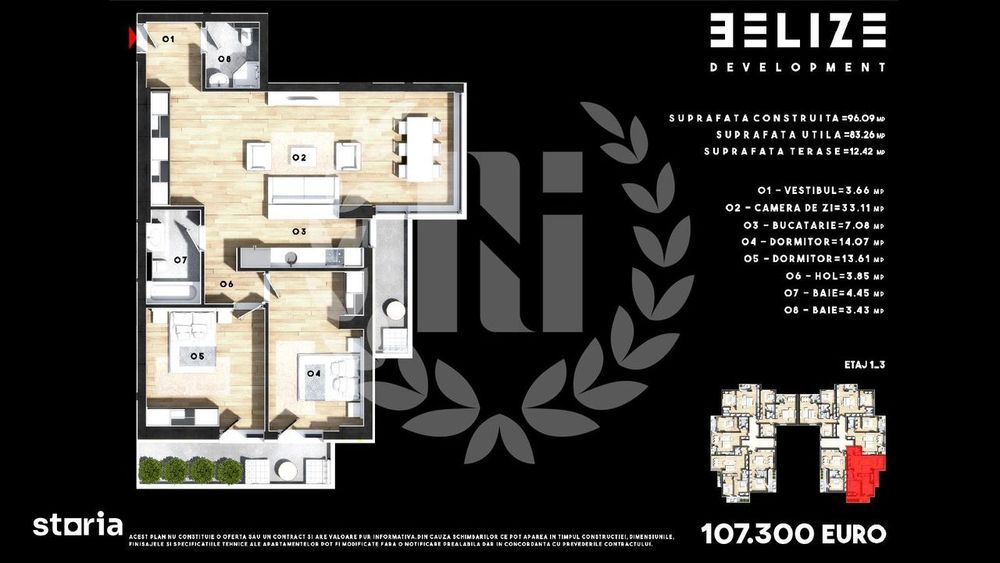 Apartament 3 Camere 2 Balcoane 83 Mp