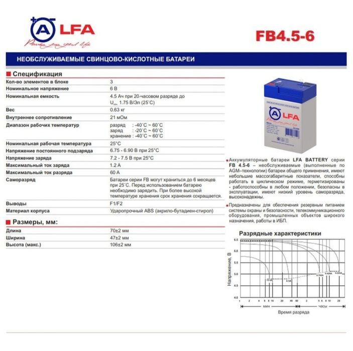 Аккумулятор 6В.4.5ампер. Новые!