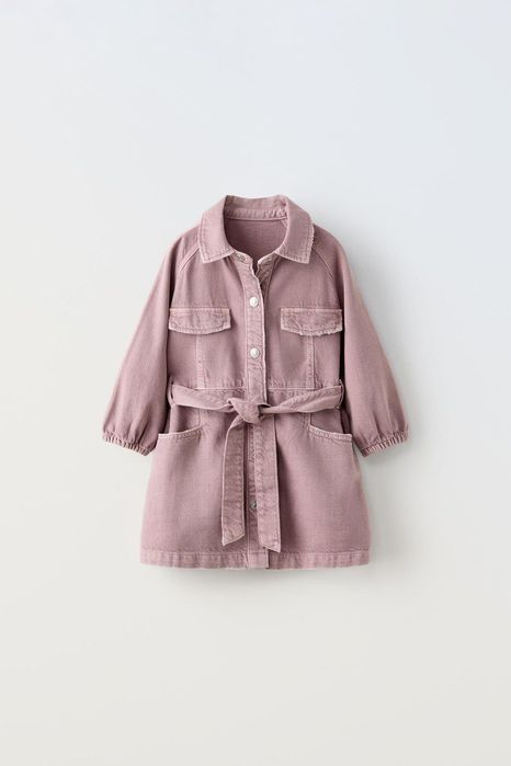 Zara kids дънкова розова рокля с колан за момиче 18 месеца до 86 см.