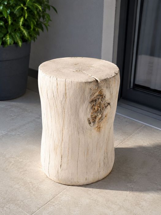 Masuta de cafea tip buturugă masa laterala din MGO, măsuță cafea interior/exterior, aspect lemn natural