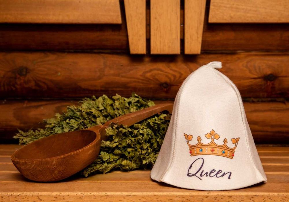 Чифт вълнени шапки за сауна "King и Queen" от 100 % вълна