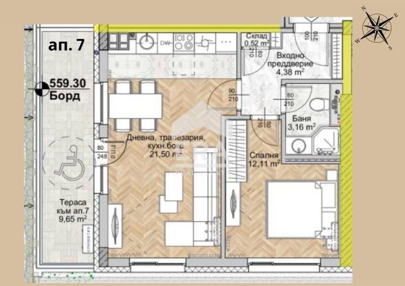 Продава се Двустаен апартамент в София, Люлин 8 - 58 кв.м за 1130 €/кв.м - Снимка #3