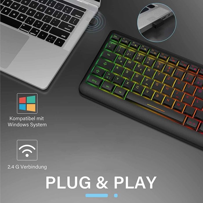 Set tastatura si mouse wireless RGB, QWERTZ german, USB