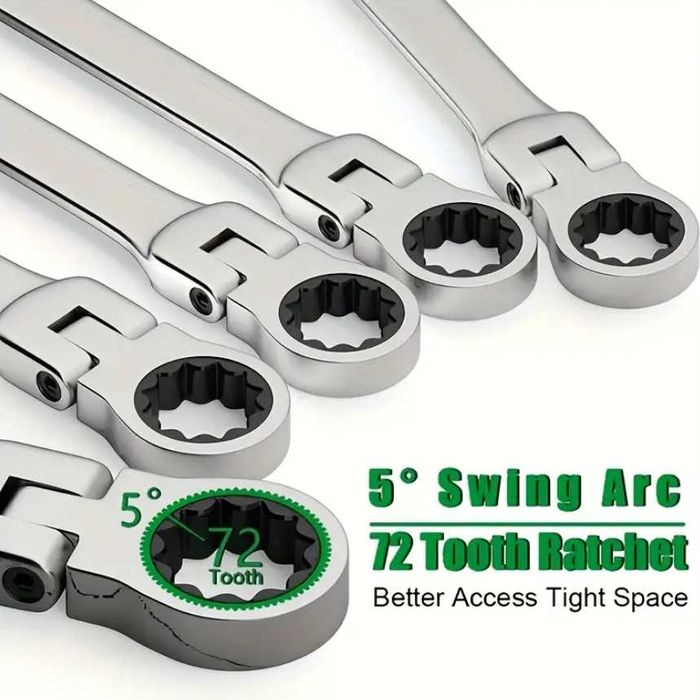 Комплект от 10 броя звездогаечни ключове с тресчотка и подвижна глава