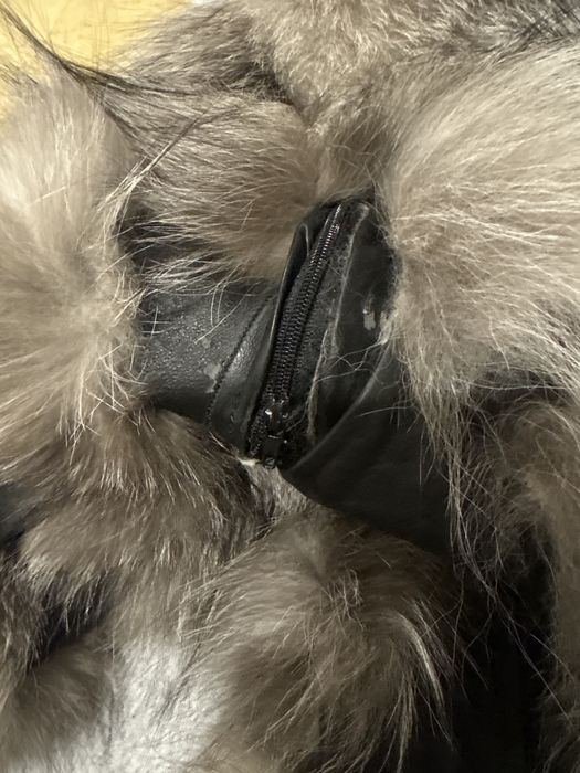 Haina Dama Naturala Blana Vulpe M Fashion Cafeniu Cu Piele