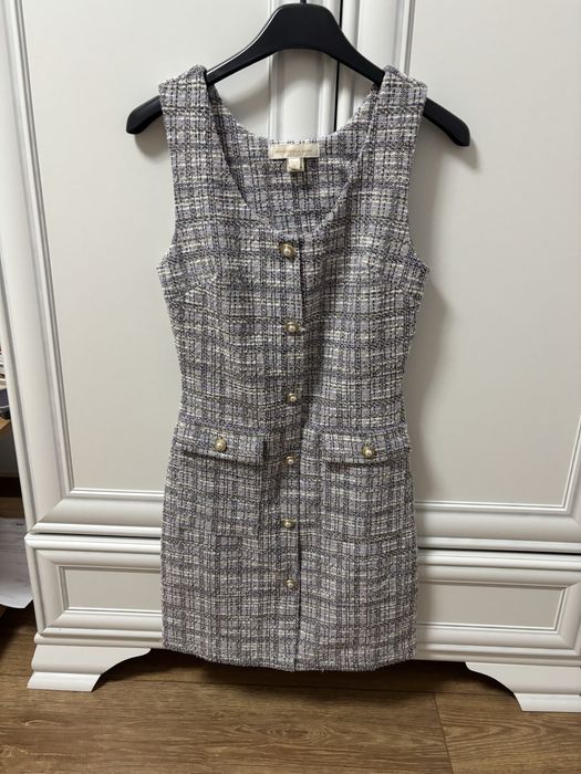 Rochie  Sarafan fete gri cu negru si mov argintiu