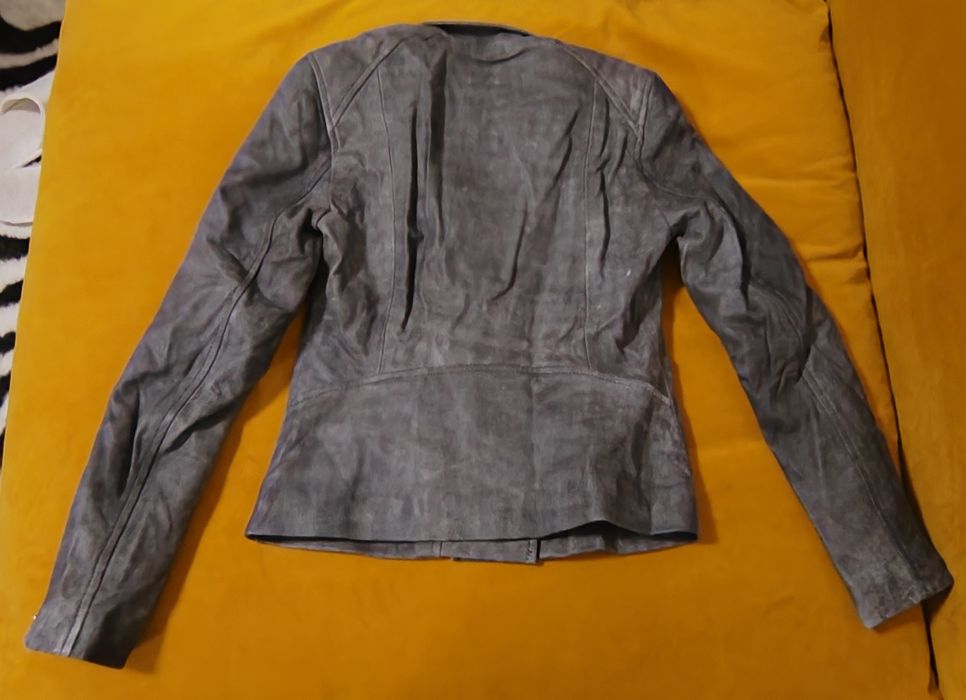 Geaca de piele naturala, neagra/gri LADC Paris, mărimea S