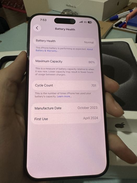 Айфон 15 про /iphone 15pro 8/256 86% чёрный титан