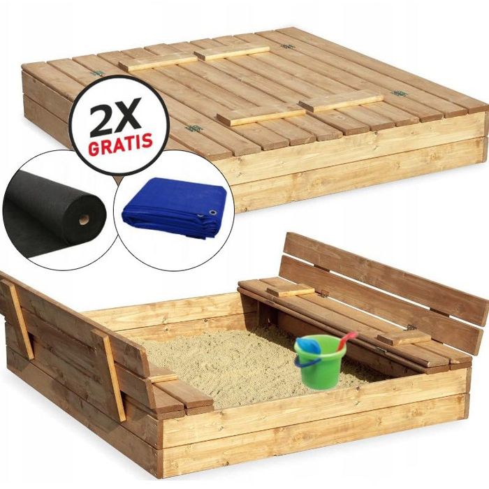 Дървен детски пясъчник със сенник с UV защита