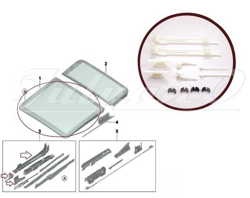 Рем. к-т водачи (щипки) за панорамен таван / шибидах BMW E60 E61 X3 X5