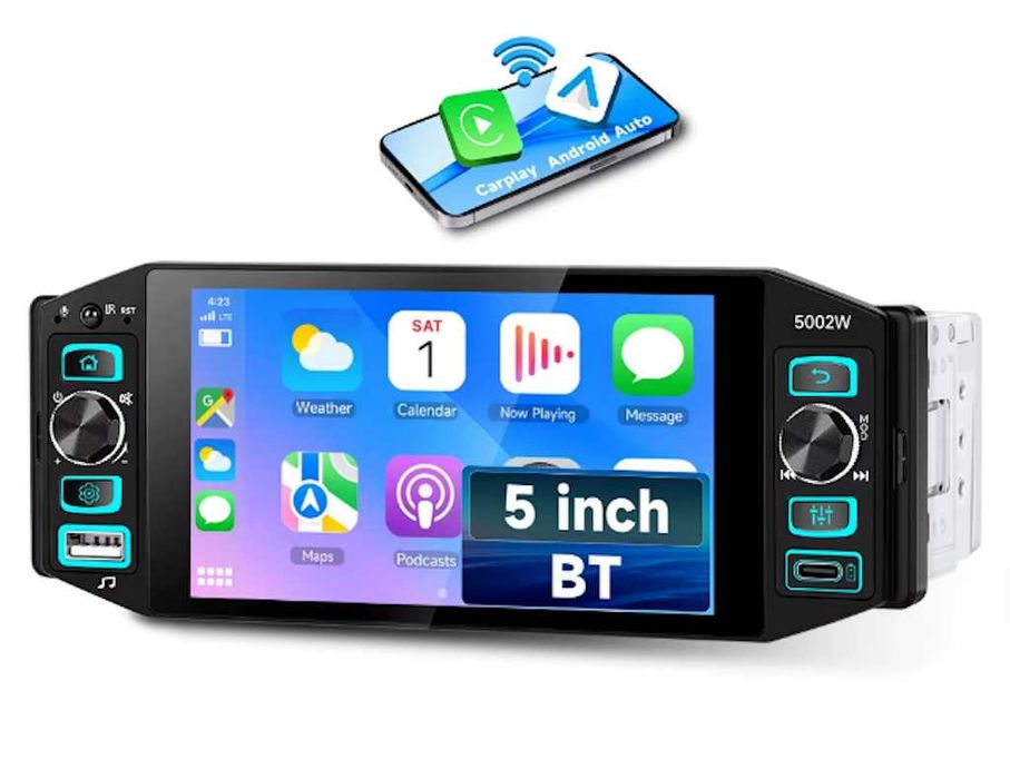 Универсална Мултимедия за Кола 1 DIN с CarPlay и Android Auto (5" Екран)