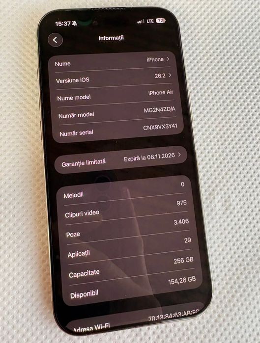 Vând iPhone 17 air 256 gb 100% sănătate