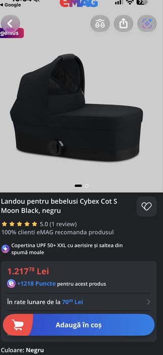 Landou Cybex COT S  Balios S Lux / Folosit 1 LUNA / Produs ca NOU/ 2 Huse Landou 2 Plase Tantari CADOU