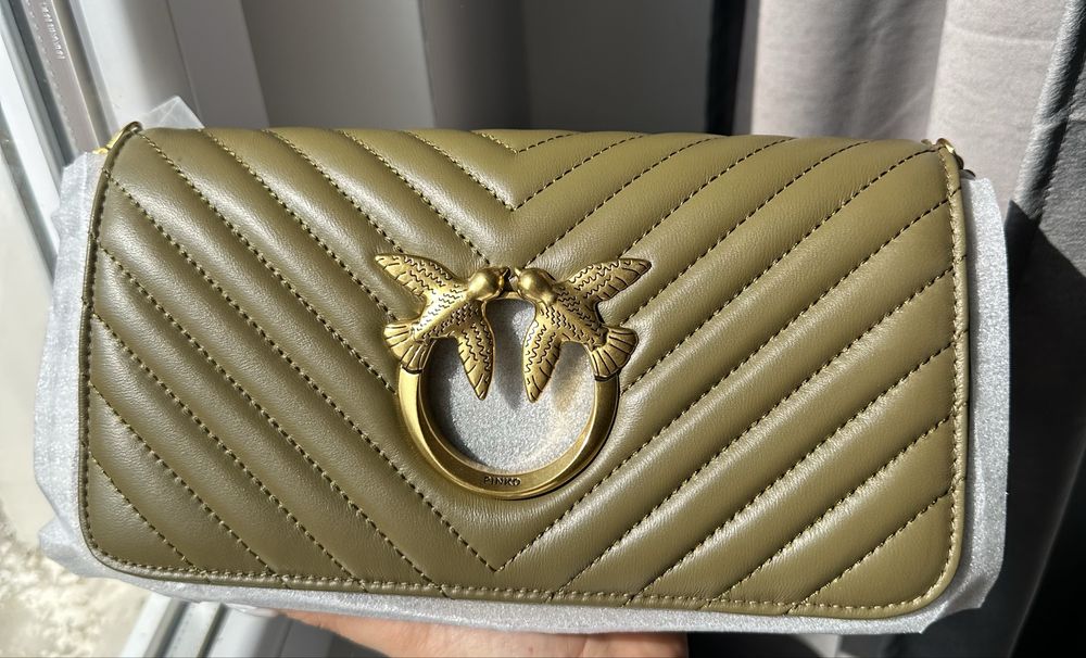 Чанта Pinko Love Click Baguette Mini Chervon маслинено зелена