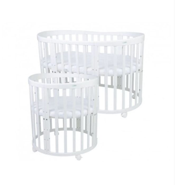 Pătuț oval 7în1 cu saltea Waldin Alb