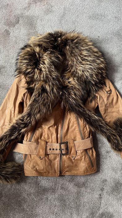 Кожено яке с яка от естествен косъм