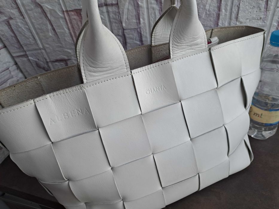 дамска чанта,бяла кожена чанта-естествена кожа
