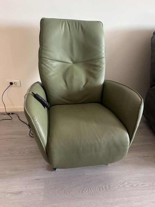 Fotoliu Recliner Electric HIMOLLA din Piele Naturală Verde Oliv - Premium