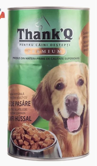 Thank Q – Conserve pentru caini pasare/vanat/vita 1240 gr ^