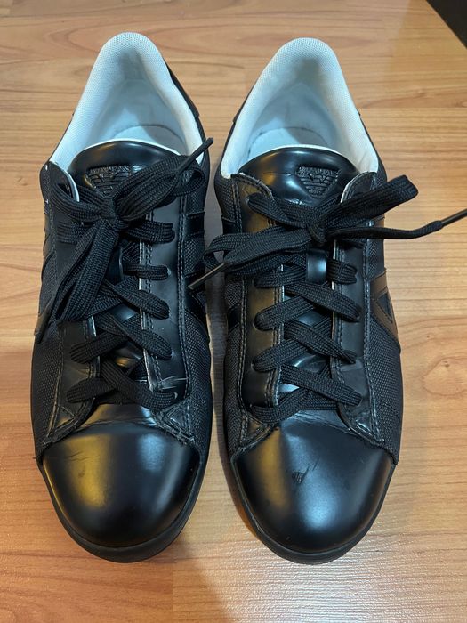 Оригинални кожени мъжки обувки Armani Jeans, черни, номер 42