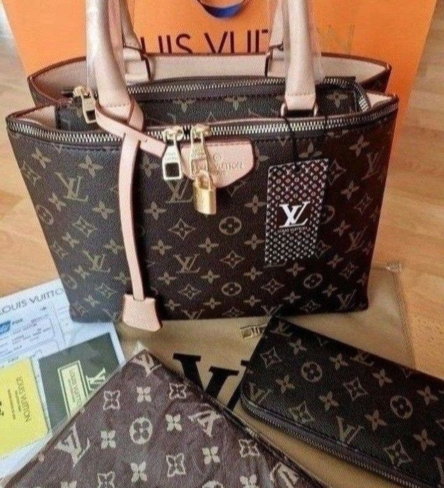 Set 3 articole LV,model office,curea detasabila umăr, saculet, etichet