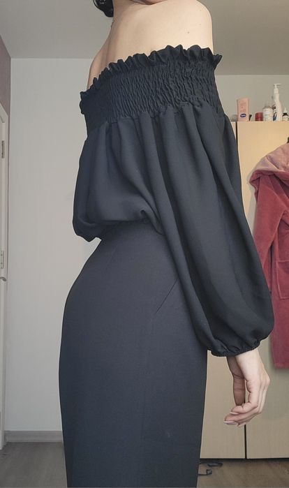 Елегантна шифонена блуза с дълъг ръкав и паднали рамене