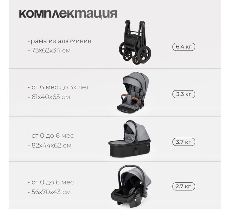 Коляска универсальная 3 в 1 TOMIX Eclipse, серый